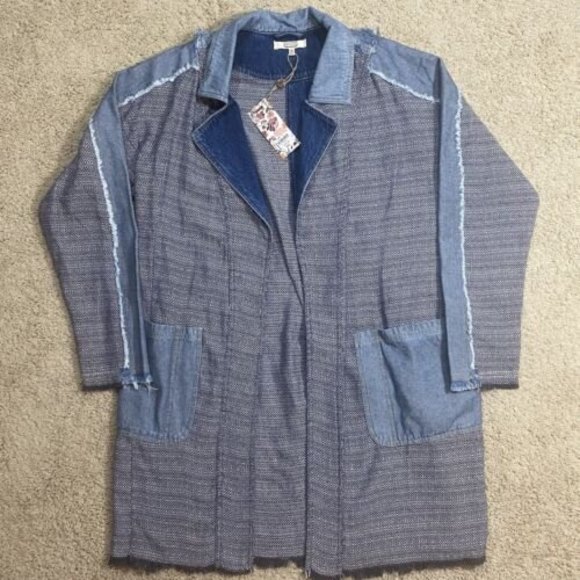 Gimmicks Buckle Women’s Pieced Denim Jean Jacket Long Duster Size M NWT - Picture 1 of 10